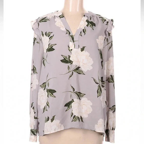Ann Taylor Long Sleeve Grey Lilac Floral Blouse Women’s Size Medium M - Picture 6 of 6